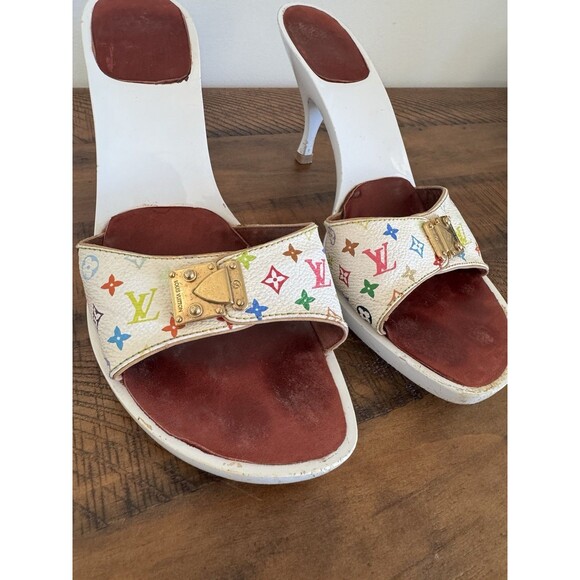 Louis Vuitton Y2K Murakami White Multicolor LV Buckle Mule Sandals Heels EU 40 - Picture 4 of 15